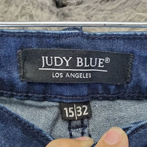 Judy Blue Jeans Women’s Size 15/32 Blue With Red Stripe Skinny Fit Distressed - Picture 2 of 13